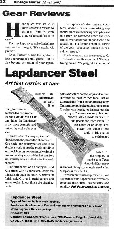 Vintage Guitar Magazine - Lapdancer review